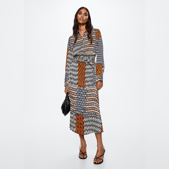 Mango - Geometric Print Midi Dress - Picture 1 of 3